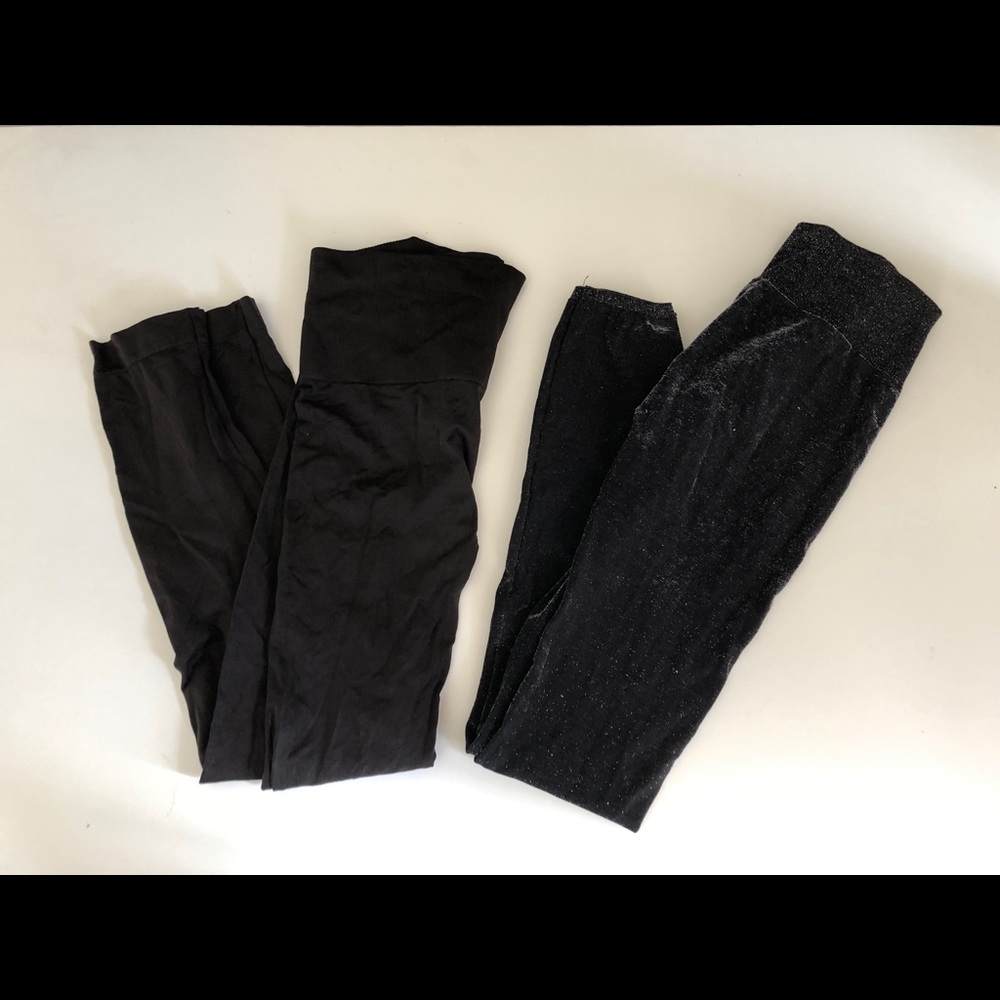 2 Glitter Black and Brown Legging tights bundle set Size Small
